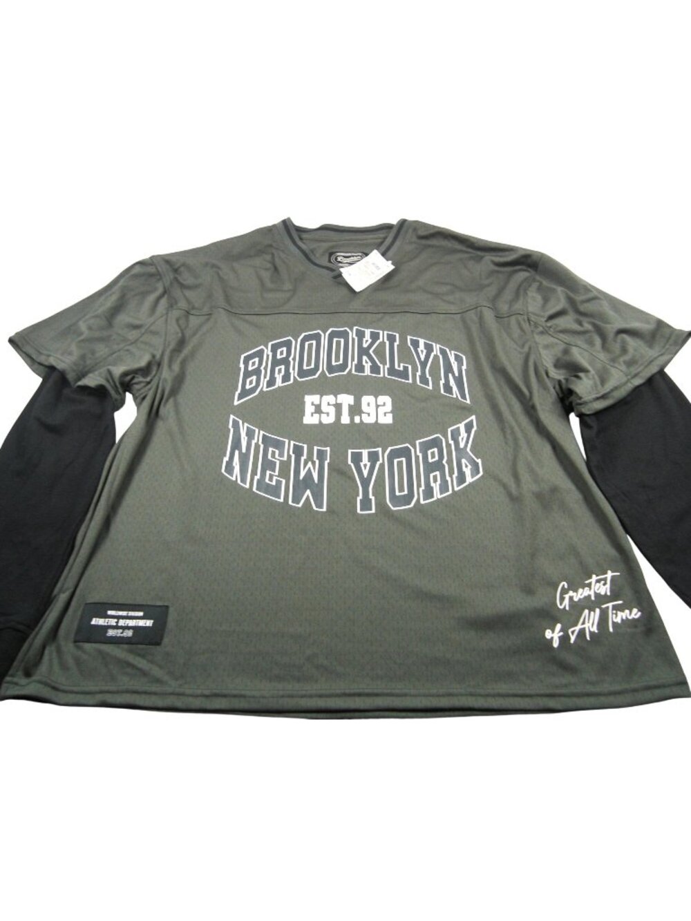 Brooklyn Cloth Mens Long Sleeve Athletic Graphic Tee Size L Green & Black NEW